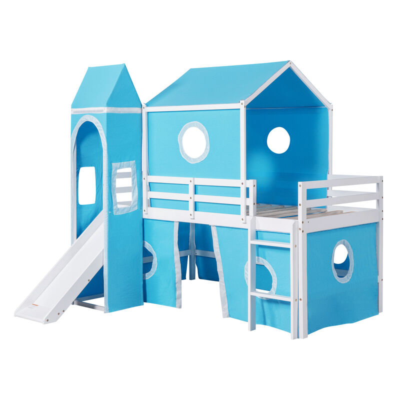 Twin Size Bunk Bed With Slide Tent And Tower