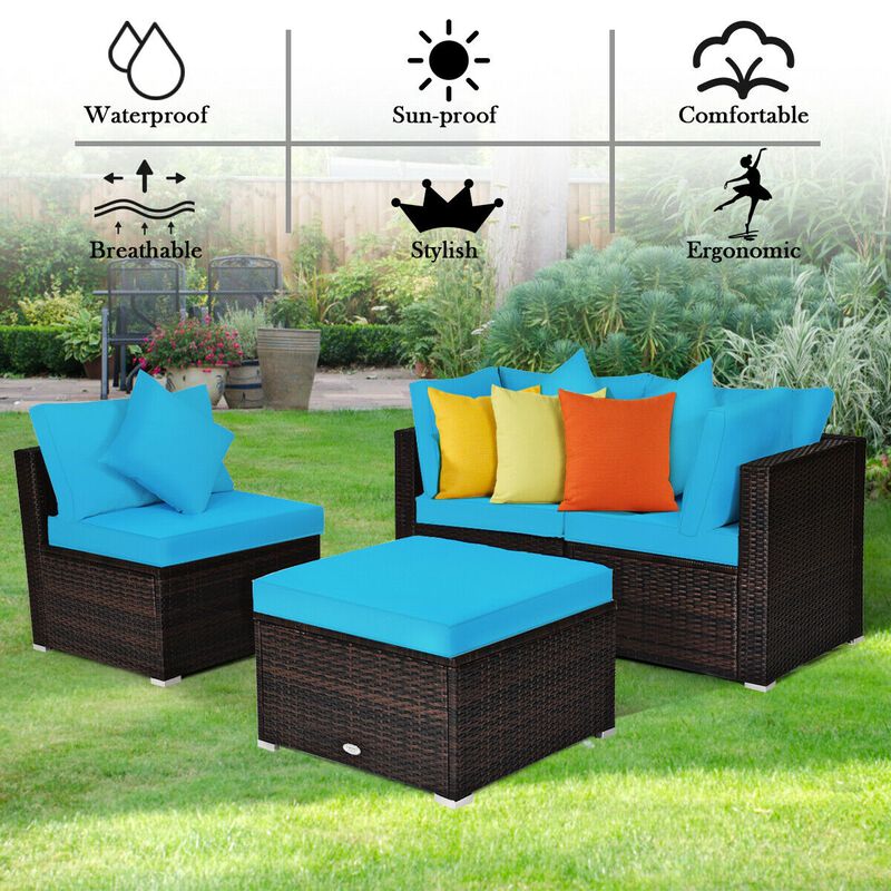 4 Pcs Ottoman Garden Deck Patio Rattan Wicker Furniture Set Cushioned Sofa