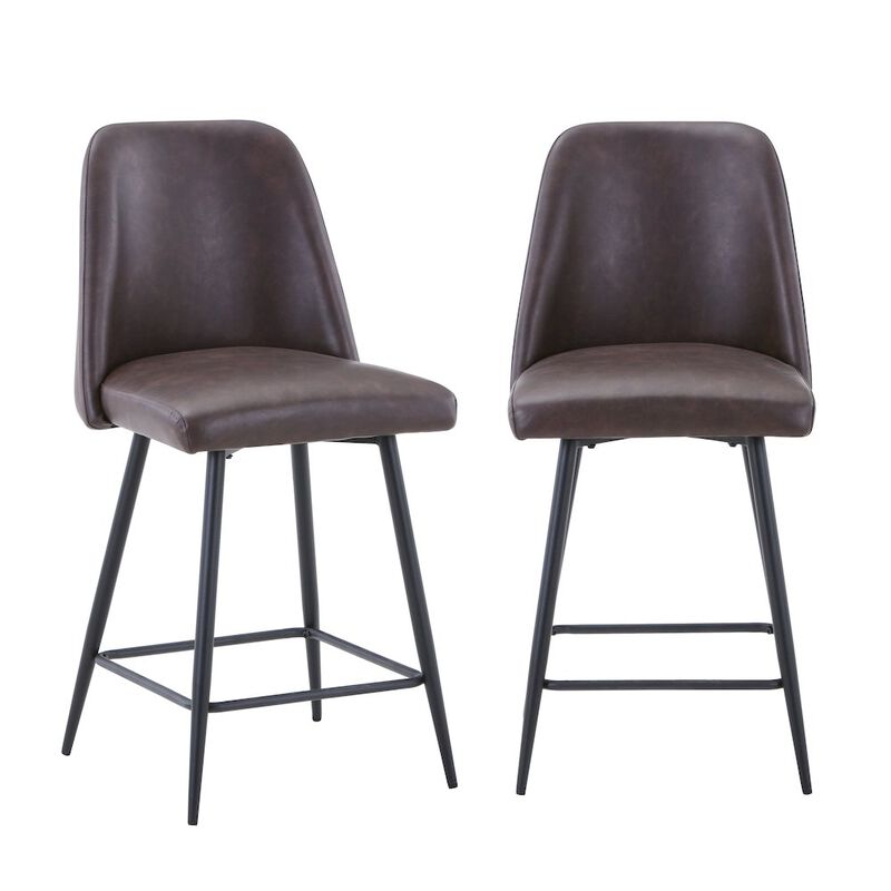 Jofran Mid-Century Modern Faux Leather Upholstered Counter Height Barstool (Set of 2)