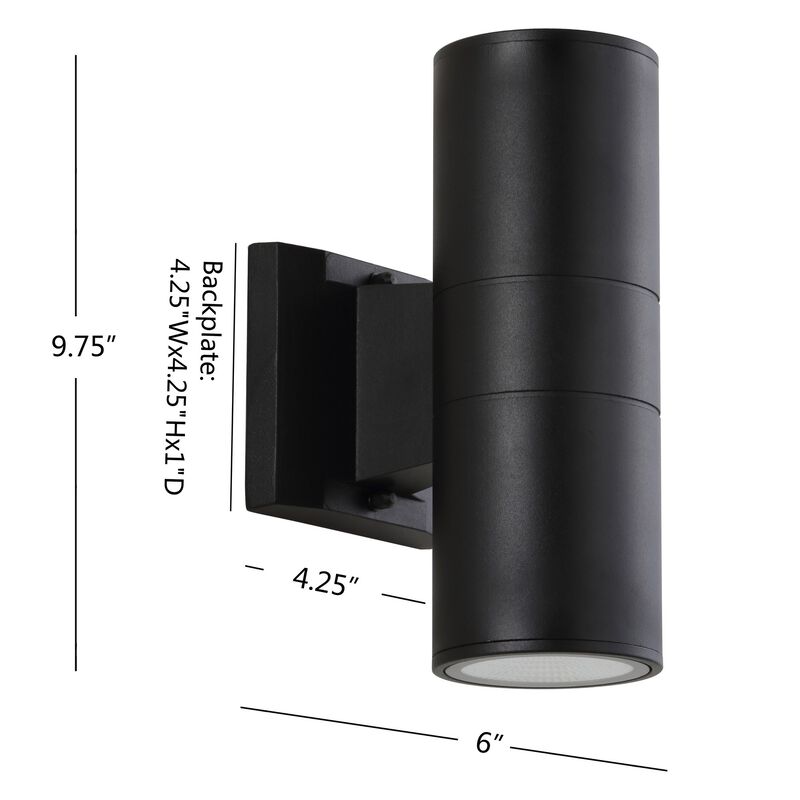 Duo 2-Light Modern Midcentury Cylinder Outdoor Metal/Glass Integrated LED Wall Sconce with Uplight