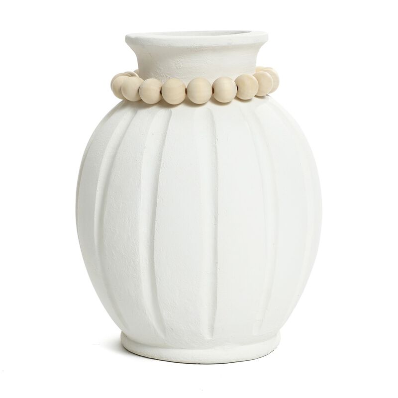 LuxenHome Modern White MgO 15-Inch Tall Round Vase
