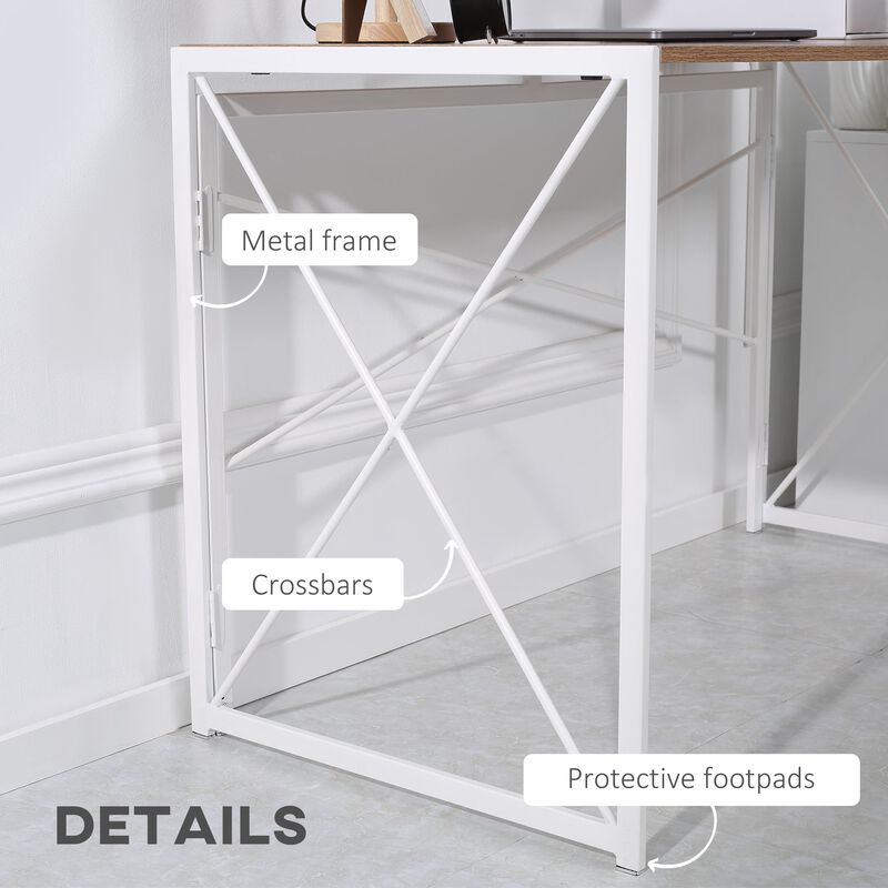 Natural Study Space: 47.25" Folding Laptop Table with Metal Frame