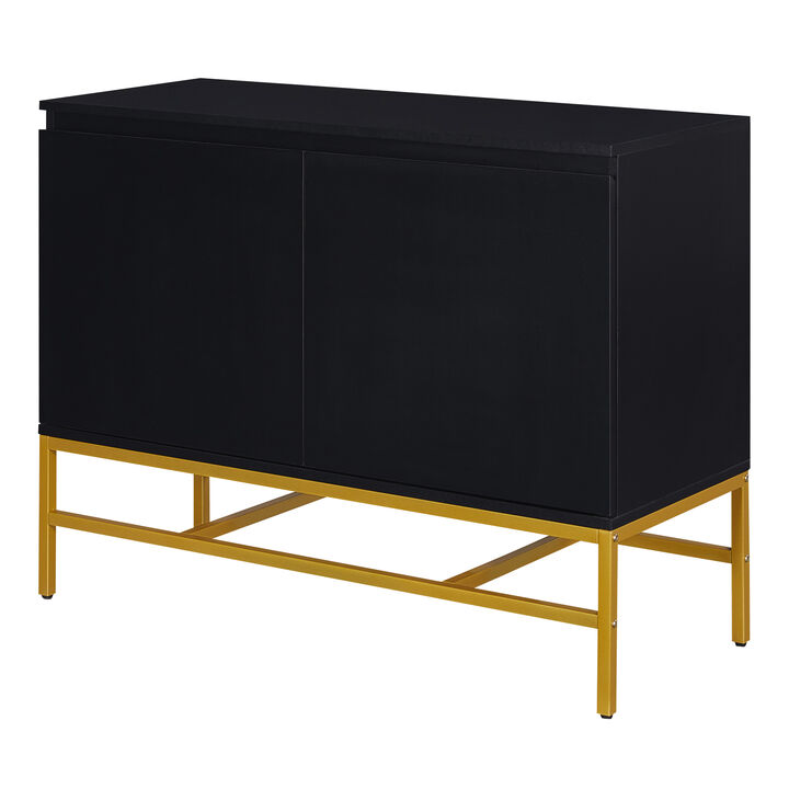Minimalist Luxury Cabinet Two Door Sideboard With Gold Metal Legs For Living Room, Dining Room