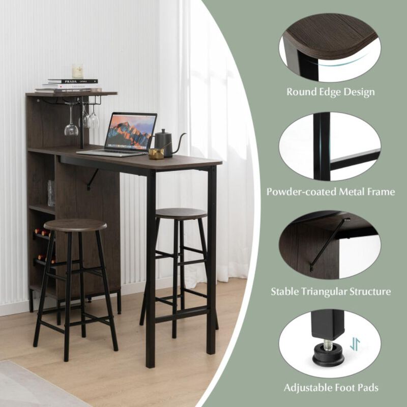 Hivvago 3 Piece Bar Table and Chairs Set with 6-Bottle Wine Rack