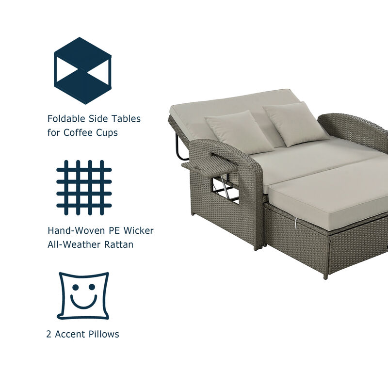 Merax Casual PE Wicker Rattan Double Chaise Lounge Daybed