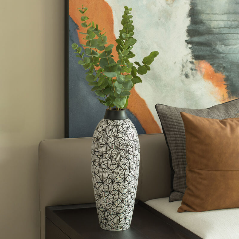 Timeless Flower-Inspired Ceramic Vase - Unique White 7-Inch-Dia Round Table Decor for Entryway, Dining Room, Living Room - Classic White Pottery - Elegant Home Accent with Chic Floral Touch