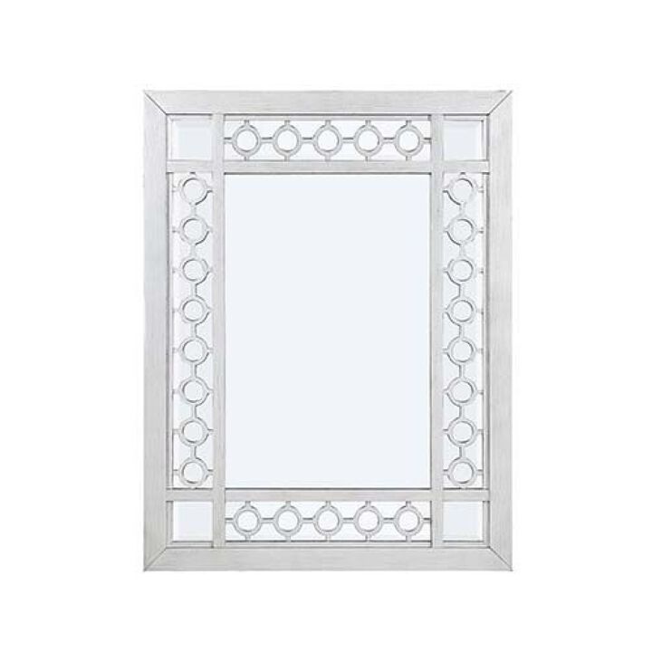 40 Inch Ornate Wood Mirror, Portrait, Round Cut Out Design, White-Benzara