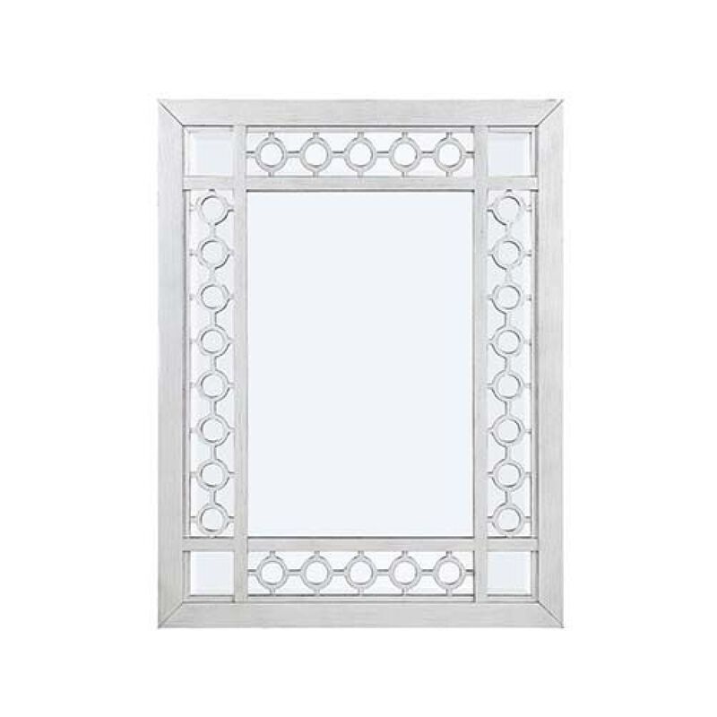 40 Inch Ornate Wood Mirror, Portrait, Round Cut Out Design, White-Benzara