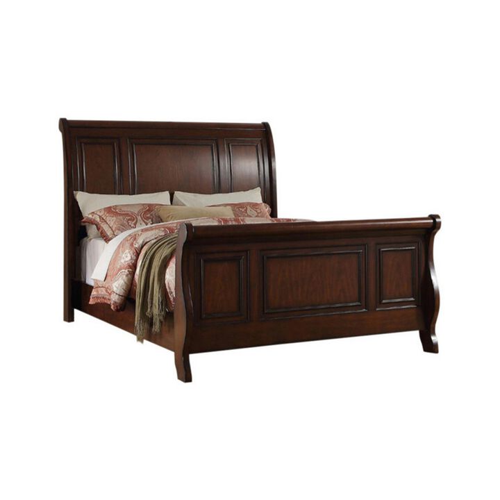 Marvelous Wooden Queen Bed, Antique Cherry Finish-Benzara