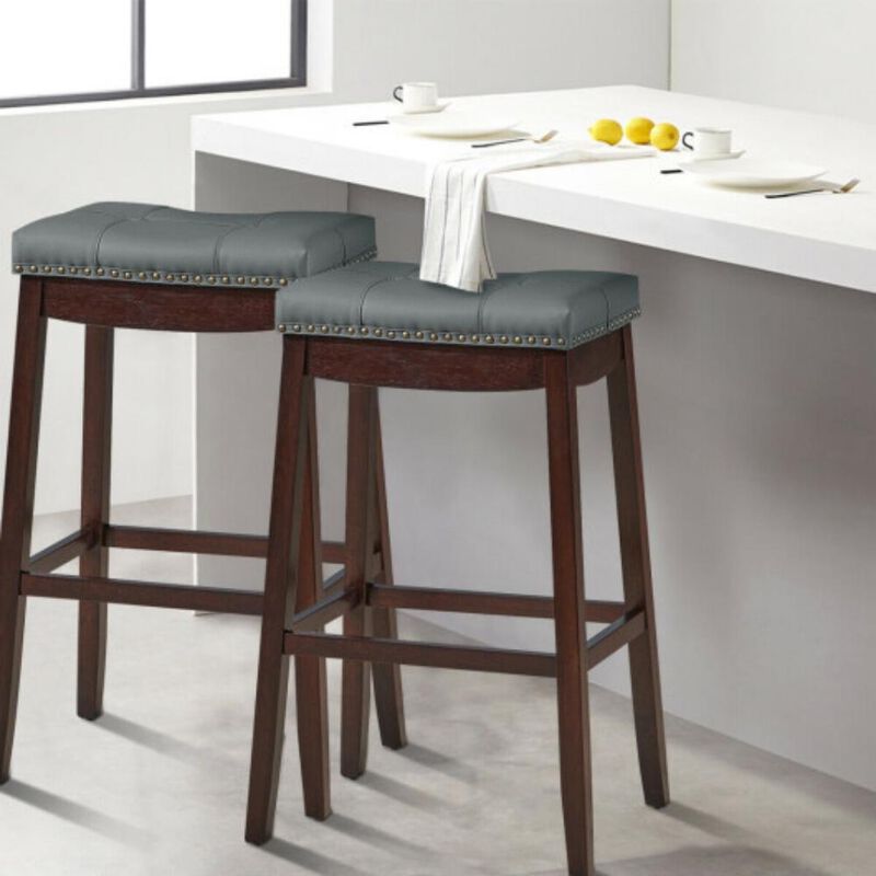 29" Set of 2 Nailhead Saddle Bar Stools