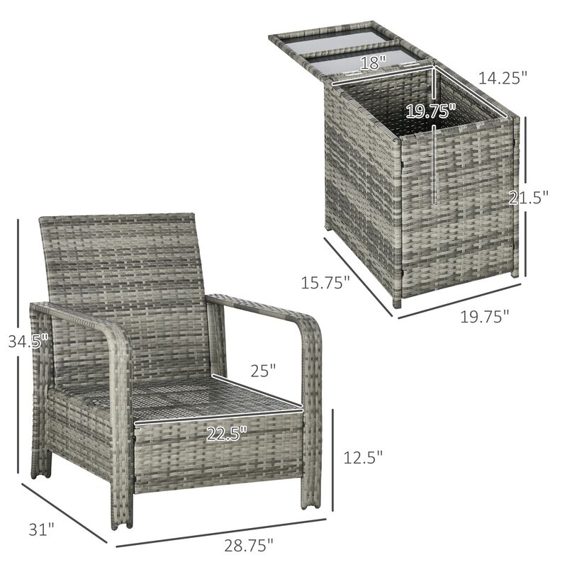 Outdoor Conversation Set: 3-Piece Rattan Wicker Bistro Set with Storage Table