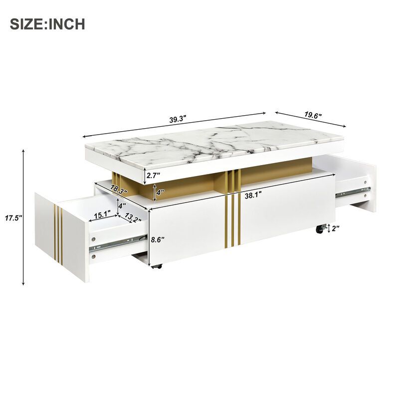 Coffee Table with Faux Marble Top Elegant and Durable Center Table for Living Room