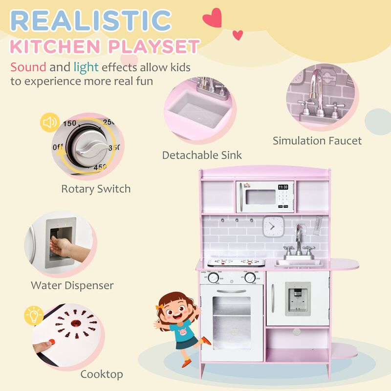 Pink Deluxe Play Kitchen: Wooden Set with Lights and Sounds