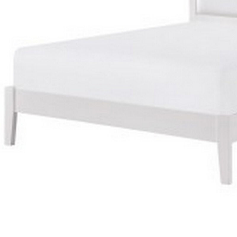 Brite Queen Size Bed, White Faux Leather Upholstered Headboard, Low Profile - Benzara