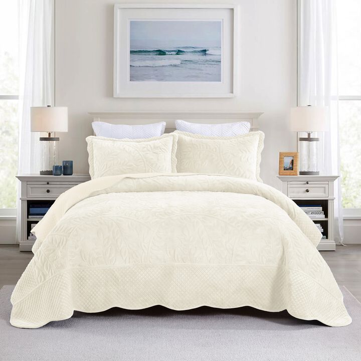 Marcielo 3 Pcs Soft and Plush Velvet Oversized Embroidery Soft and Plush Quilt Set