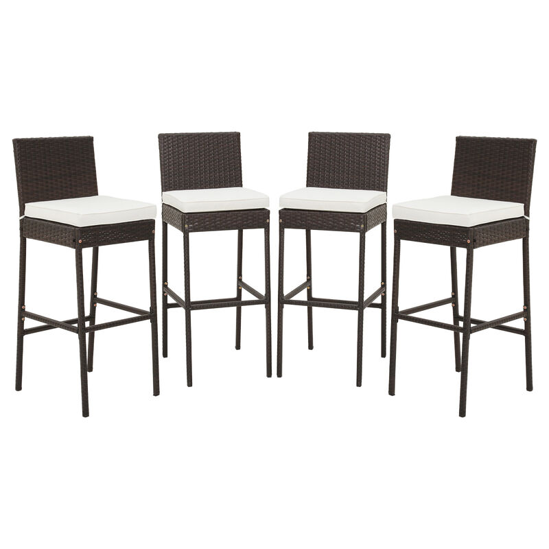 Patio Wicker Barstools with Seat Cushion and Footrest