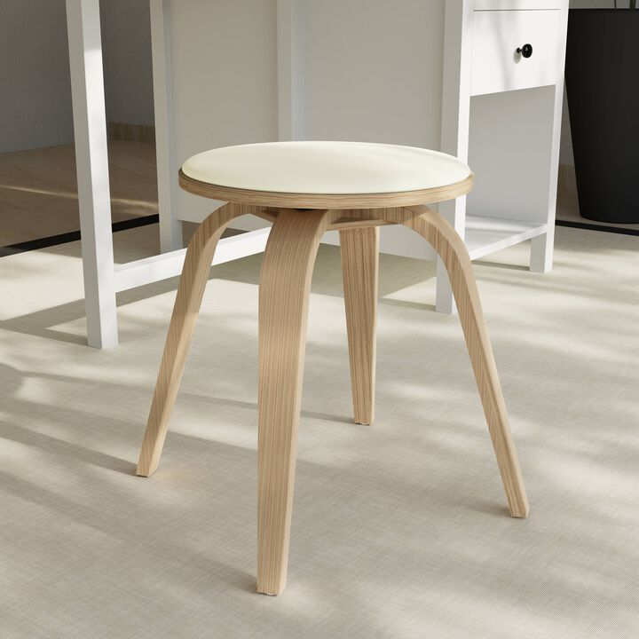LeisureMod Pelya Mordern Wooden Dining Stool in Brown