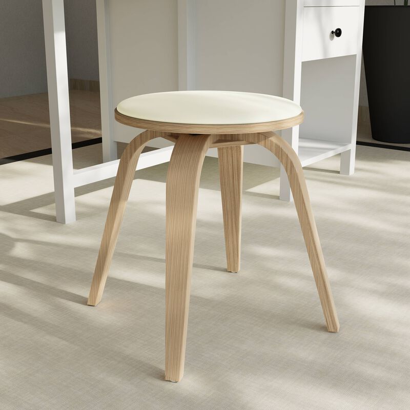 LeisureMod Pelya Mordern Wooden Dining Stool in Brown