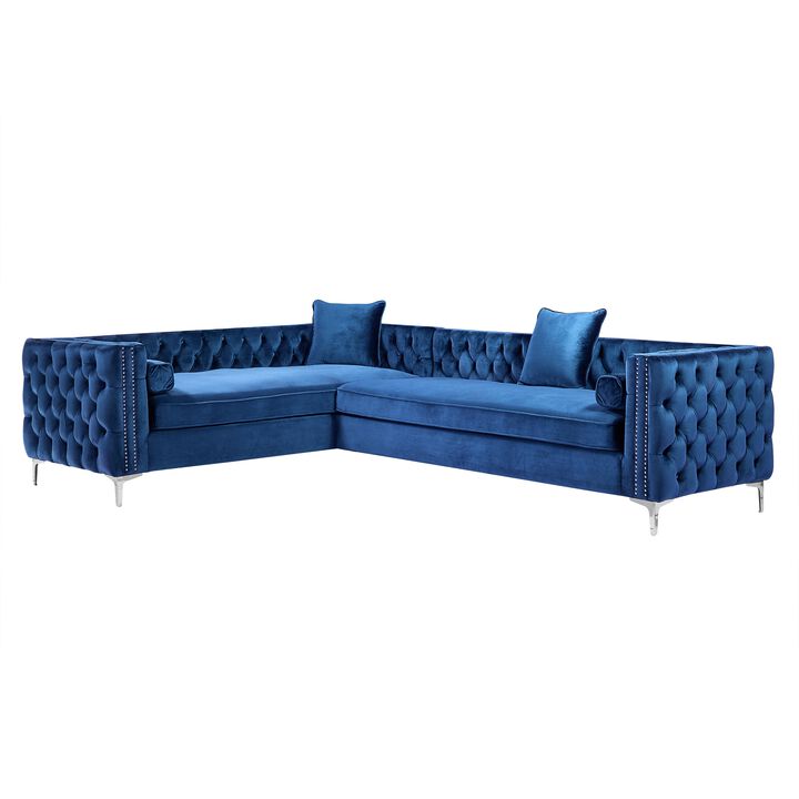 Inspired Home Clarinda Velvet Left Facing Corner Sectional Sofa