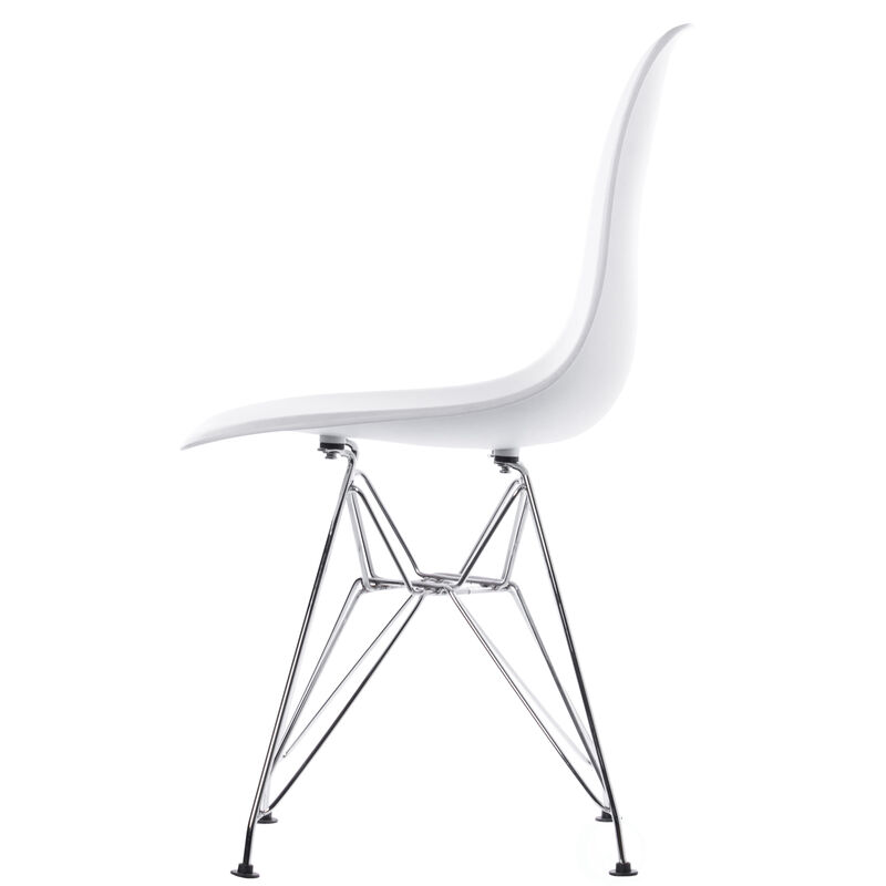 Mid-Century Modern Style Plastic DSW Shell Dining Chair with Metal Legs, White
