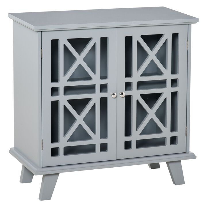 Gray Accent Storage: Sideboard with Fretwork Doors for Kitchen