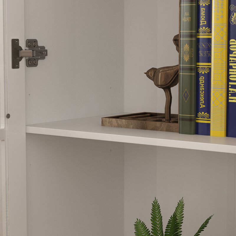 70.9"H Modern White Bookcase With Adjustable Shelves And Glass Doors