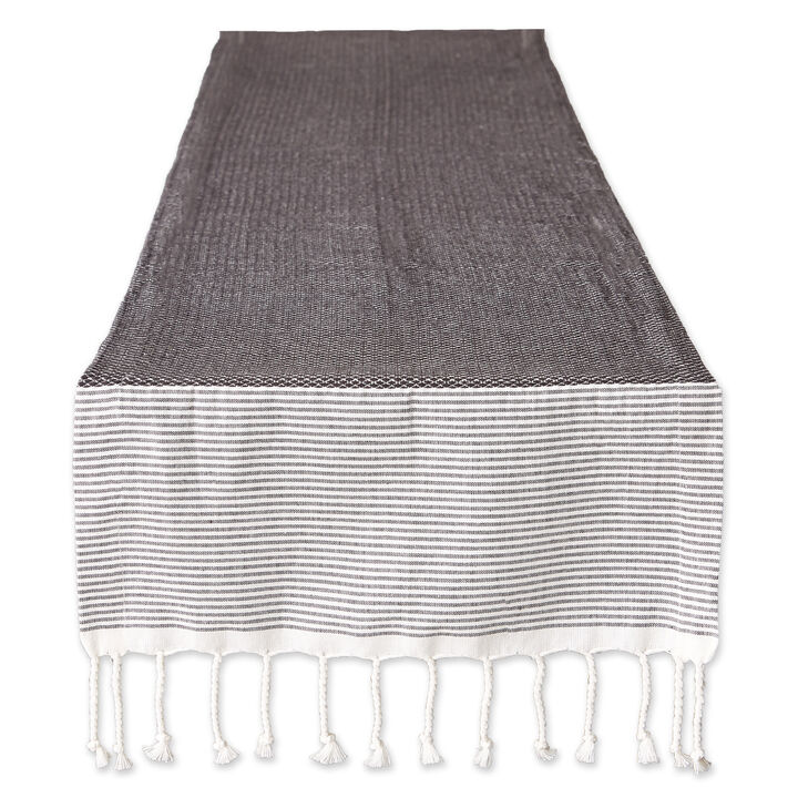 15" x 108" Black and White Bordered Table Runner