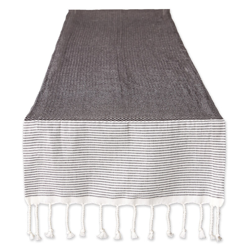 15" x 108" Black and White Bordered Table Runner