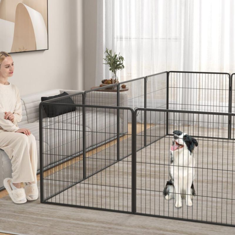 Hivvago 16 Panel 24/32/40 Inches Height Dog Playpen with Lock and Large Door