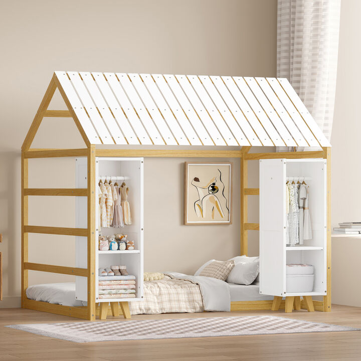 Merax Kids Floor Bed with Two Movable Wardrobes