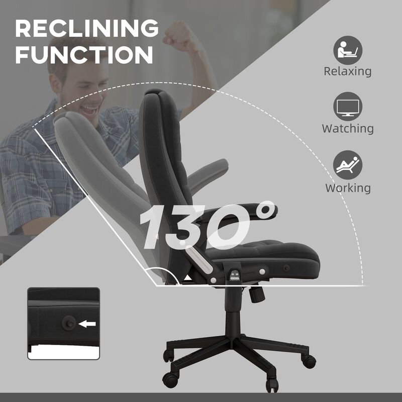 Black 6-Point Heated Massage Chair: Linen, High Back, Reclining
