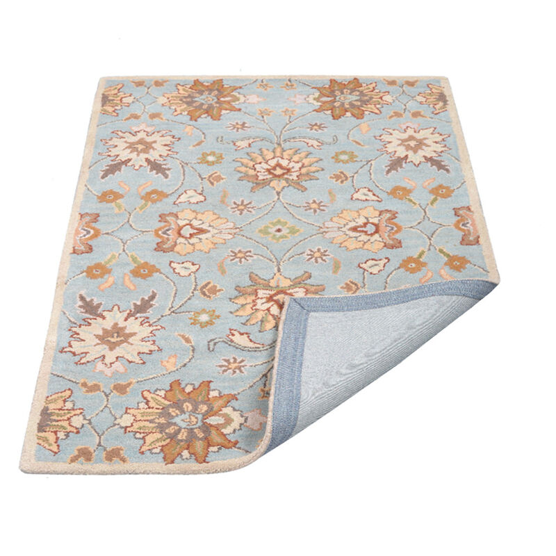 RUGSOTIC CARPETS HAND TUFTED WOOL ECO-FRIENDLY AREA RUGS  - 8'x11', Rectangle Shape, Light Blue, Floral Modern Design, High Pile Thick Handmade Area Rugs for Living Room, Bed Room (K00660)