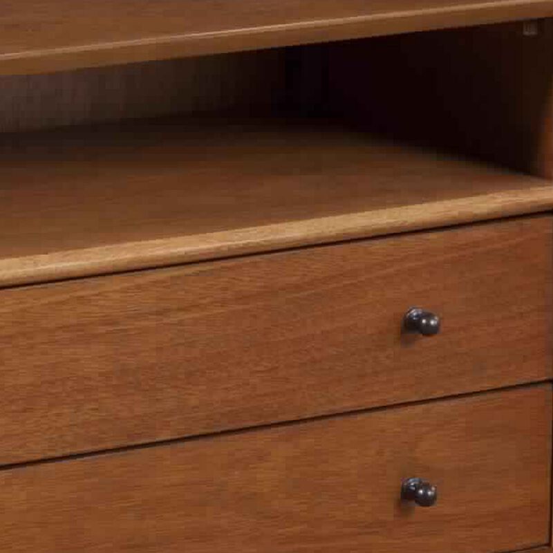 2 Drawer Wooden Nightstand with Open Compartment and Splayed Legs, Brown-Benzara