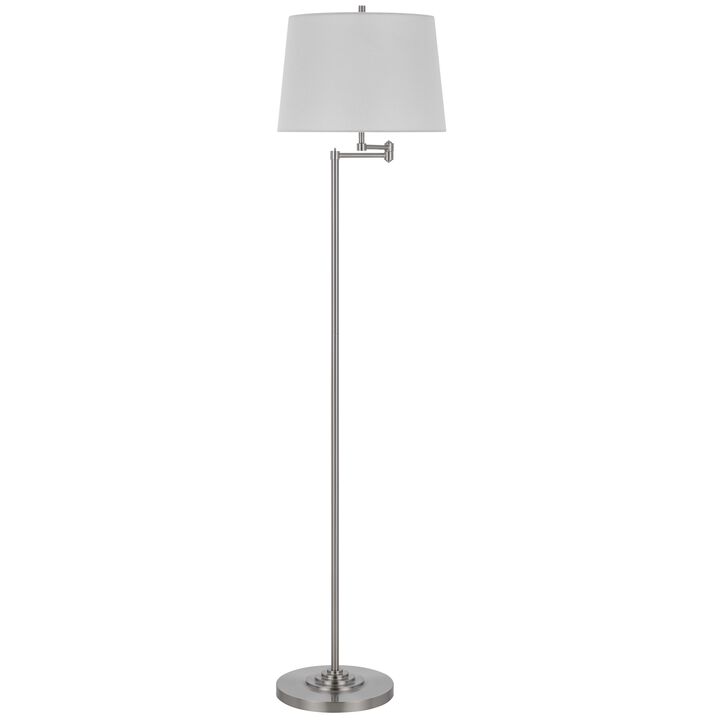 Tomi 63 Inch Floor Lamp, Double Swing Arm, Brushed Steel, White Shade - Benzara