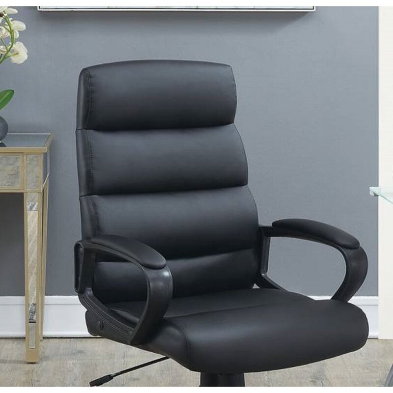 Black Faux Leather Cushioned Upholstered 1 Piece Office Chair Adjustable Height Desk Chair Relax