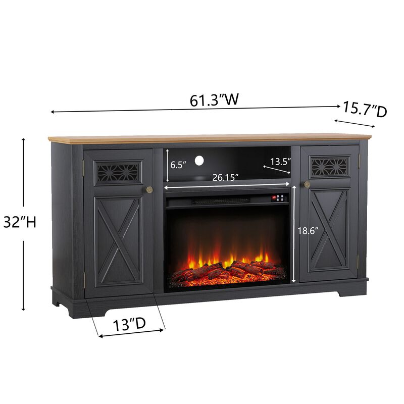 FESTIVO 61.5" Two-Tone TV Stand with Electric Fireplace Fits TVs Up to 70"
