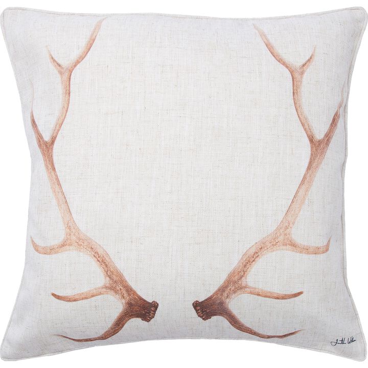 20" White and Brown Antlers Printed Square Throw Pillow