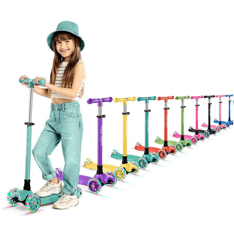 Kids Scooter – Children and Toddler 3 Wheel Kick Scooter – LED Wheel Lights Illuminate When Rolling– Adjustable Handlebar – Indoor and Outdoor