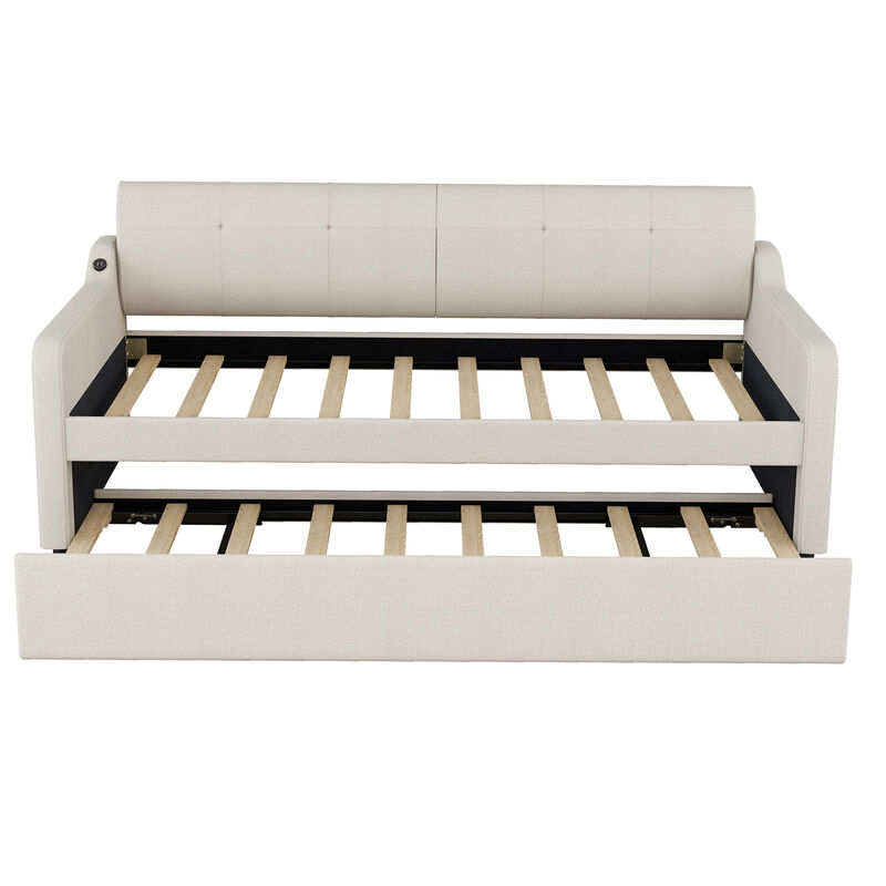 Merax Upholstery Daybed with Trundle and USB Charging Design