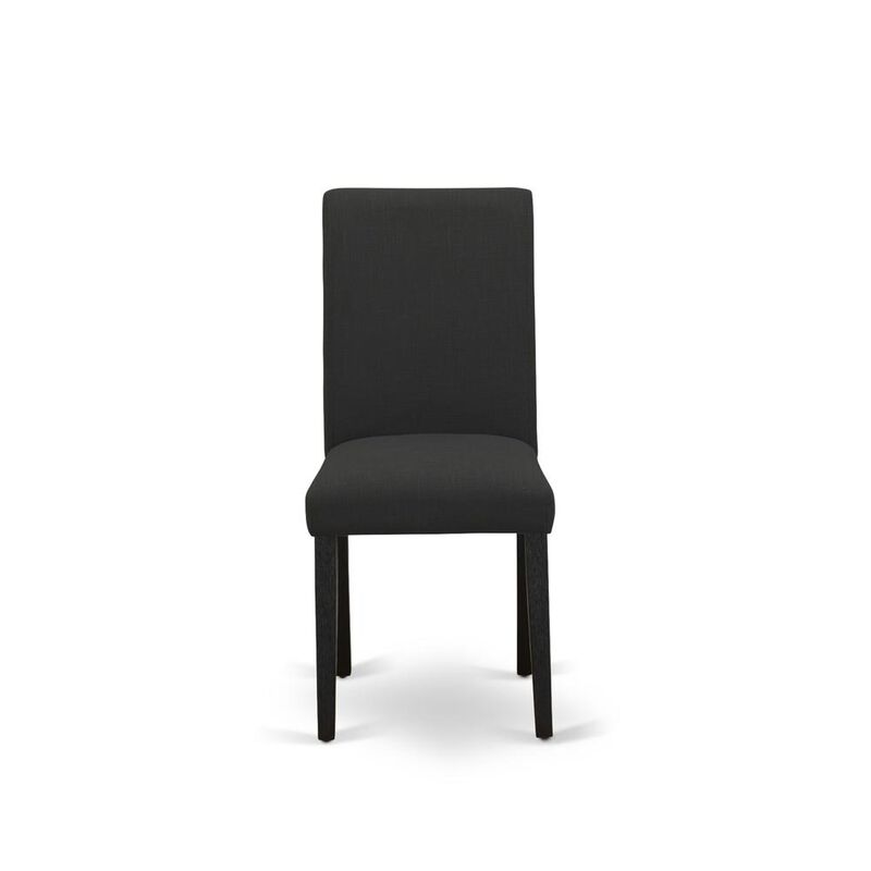 East West Furniture ABP4T55 - Set of 2 - Parson Chairs- Upholstered Dining Chairs Includes Wirebrushed Black Wooden Structure with Black Linen Fabric Seat and Simple Back