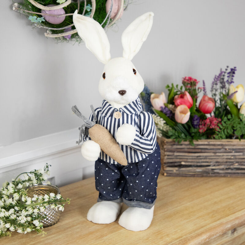 Standing Boy Bunny with Carrot Easter Figure - 19" - Navy Blue