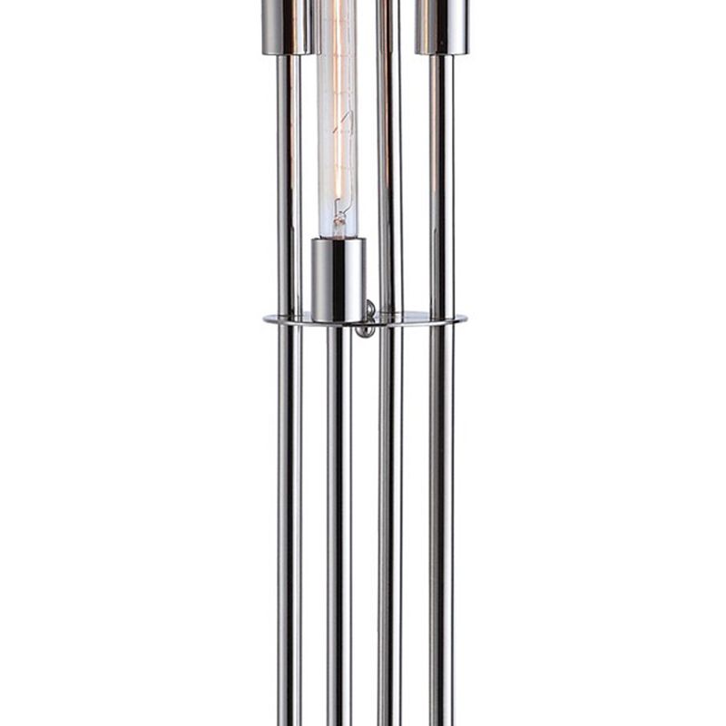 59 Inch Floor Lamp, 4 LED Lights, Metal Round Base, Glossy Nickel Finish-Benzara