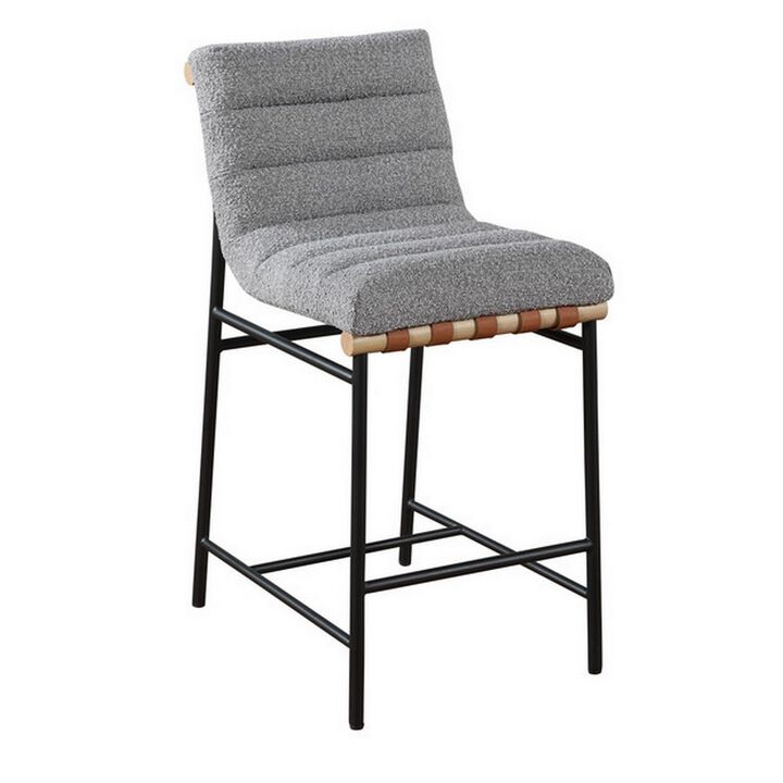 Kive 26 Inch Counter Height Stool Chair, Boucle Channel Tufted, Light Gray - Benzara