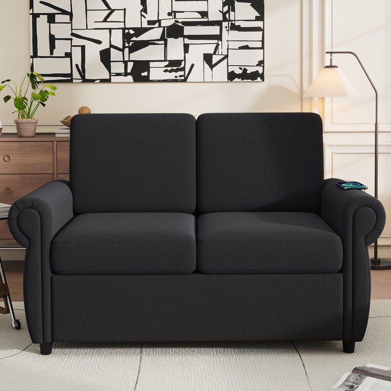 Merax Pull Out Sofa Bed Loveseat Futon with 2 USB Ports
