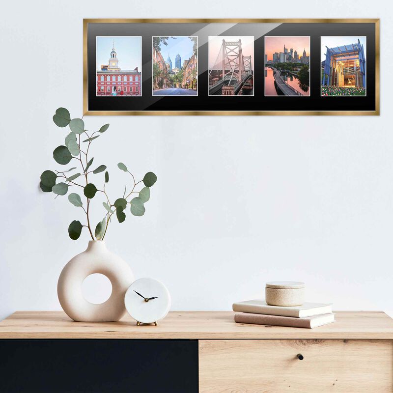 7.5x23.5 Wood Collage Frame with Black Mat For 5 4x6 Pictures