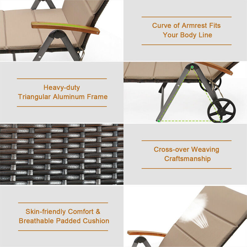 Outdoor Chaise Lounge Chair Rattan Lounger Recliner Chair