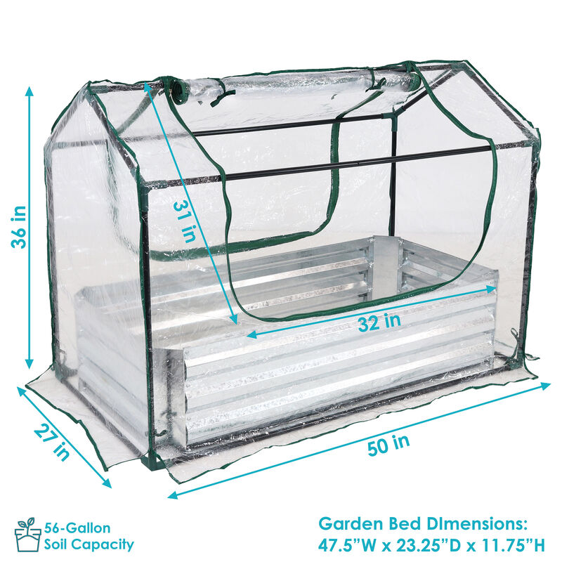 Sunnydaze Galvanized Steel Raised Bed with Greenhouse - Clear - 4 ft x 2 ft