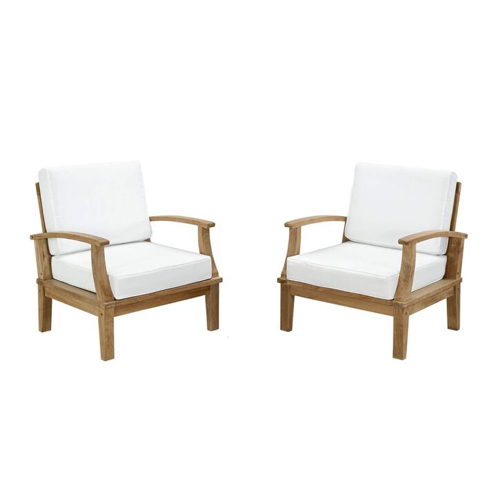 Luxury Marina Teak Wood Outdoor Patio Furniture Sofa Sectional Set - Durable, All-Weather, Modern Design - Includes 2 Armchairs