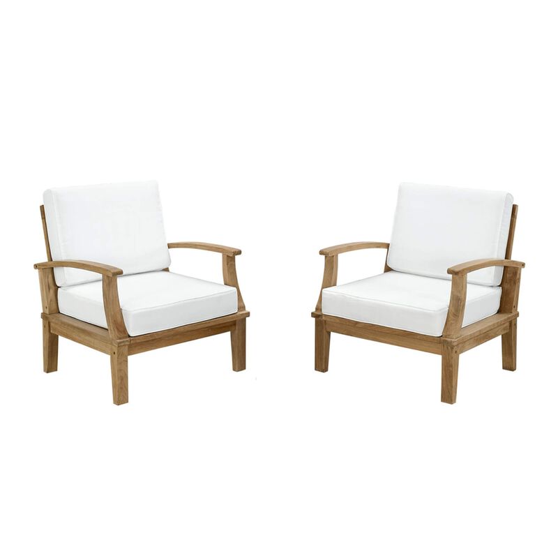 Luxury Marina Teak Wood Outdoor Patio Furniture Sofa Sectional Set - Durable, All-Weather, Modern Design - Includes 2 Armchairs
