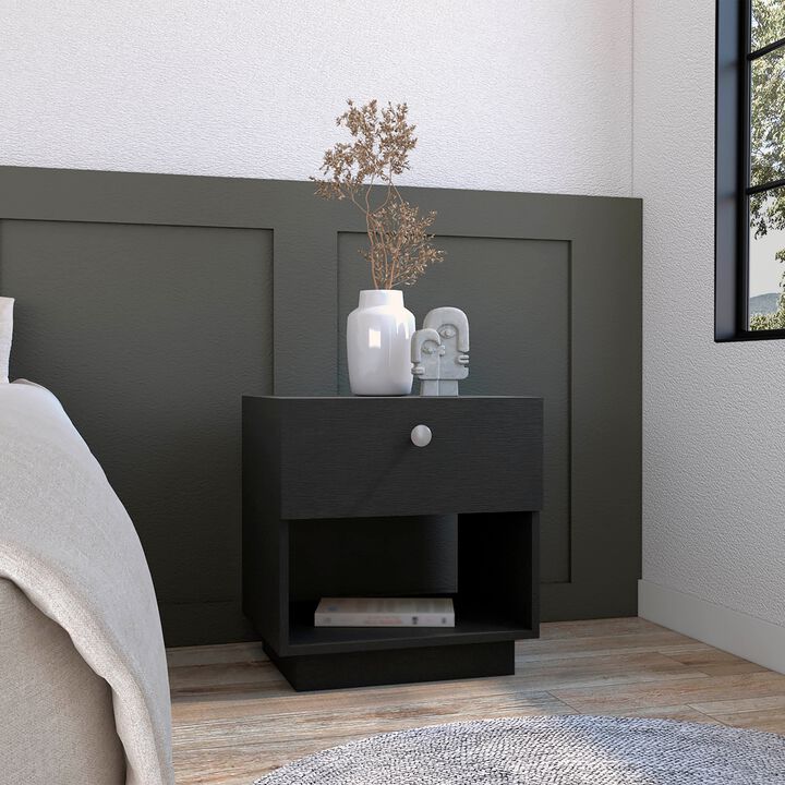 DEPOT E-SHOP Macon Single Drawer Nightstand with Open Storage Shelf